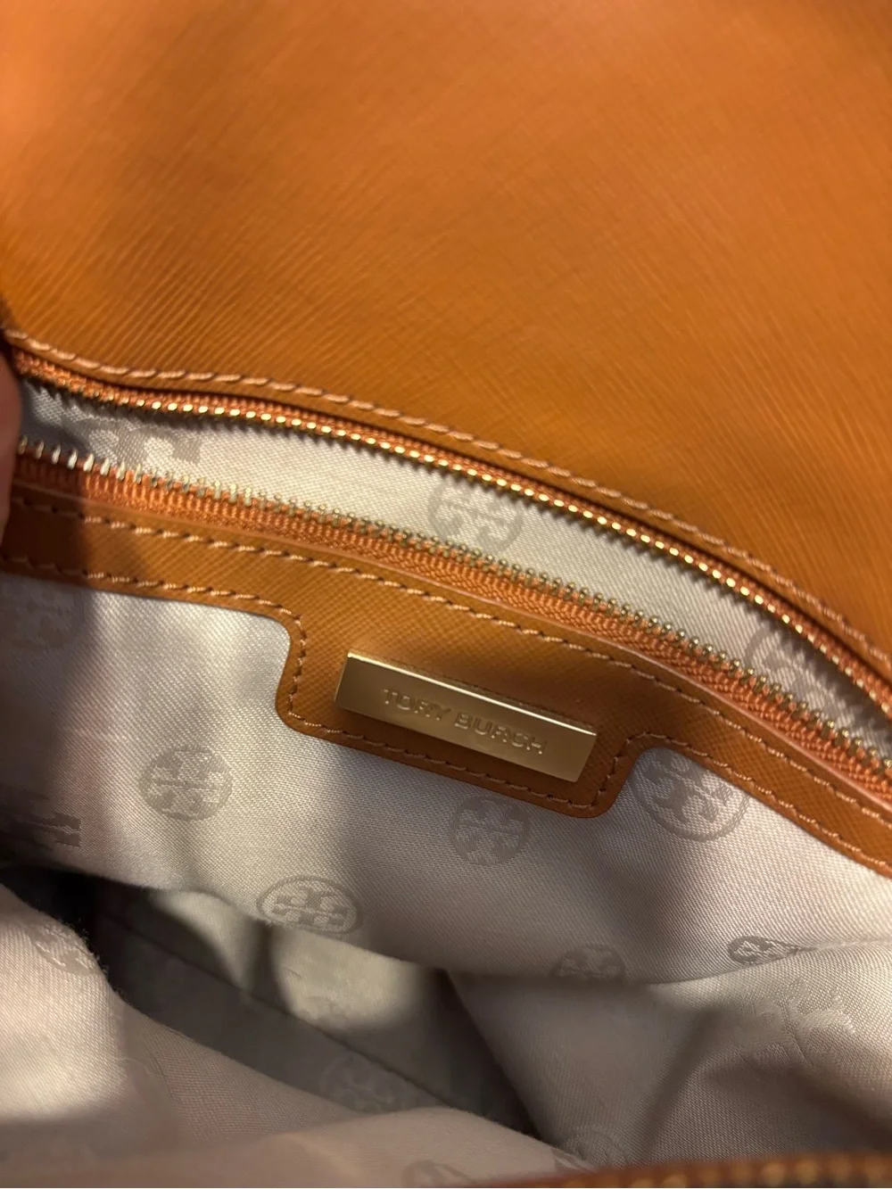 Tory Burch Cognac Leather Dome Satchel with Gold Hardware